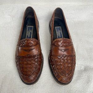 Bragano by Cole Haan Italy Men Cognac Leather Woven Loafer Size 9 Classic Preppy